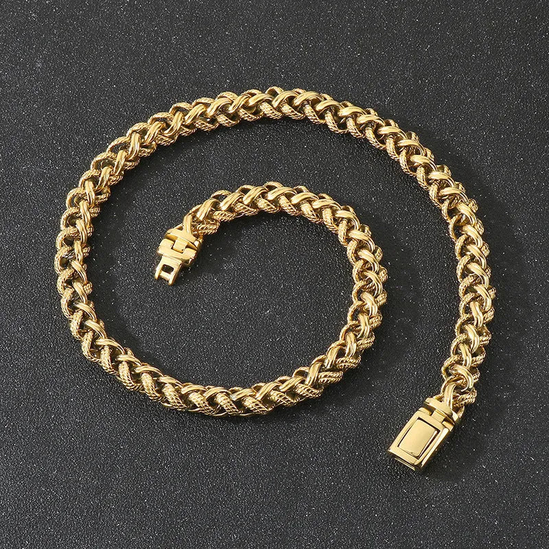 Men's titanium steel keel chain necklace in antique silver with geometric design and adjustable length