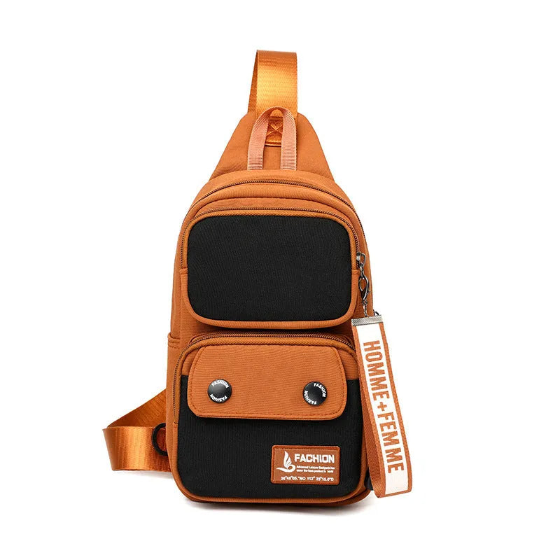 Outdoor leisure crossbody bag with letter pattern in black with contrast colour options