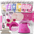WUWUVISTA professional waxing kit with black smart wax warmer, coloured wax beads, applicators, and aftercare products.