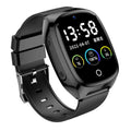 Black GPS smartwatch for kids with a 1.54-inch touchscreen on a wrist, showing SOS button.