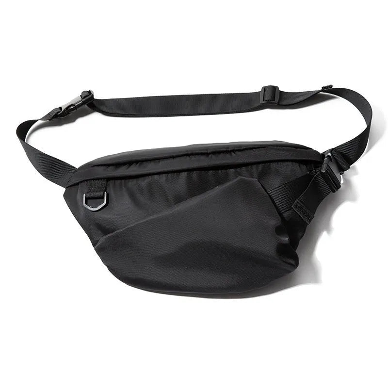 Black men's slanted chest bag made from Oxford fabric with 8-inch capacity and street trend style