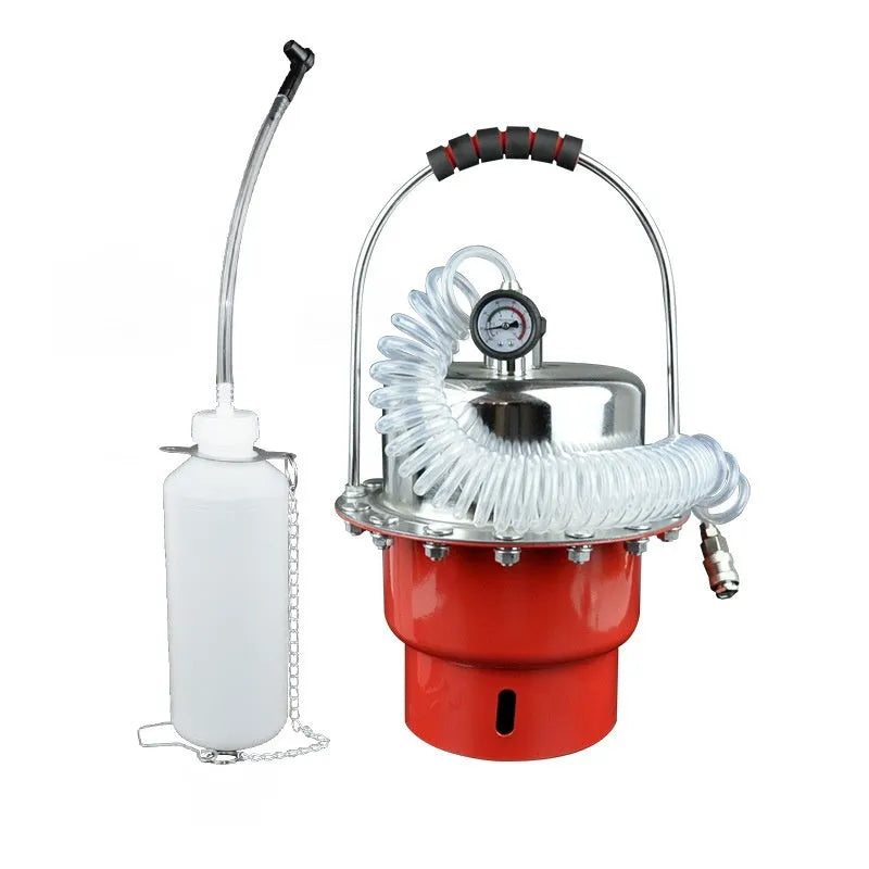 Pneumatic brake fluid replacement machine with pressure gauge, regulator, and 5-litre tank