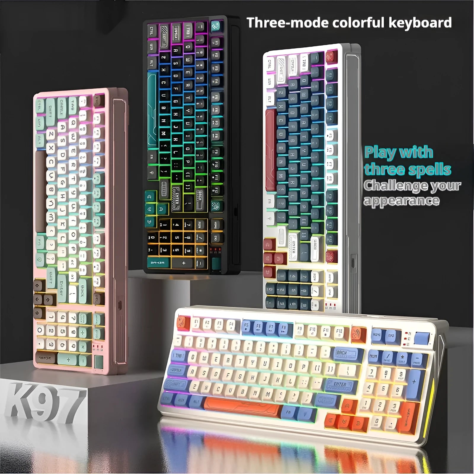 Luminous desktop keyboard in black and green colour with mechanical-feel keys