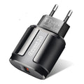 Smart USB travel charger adapter with voltage conversion showing black and white colour options