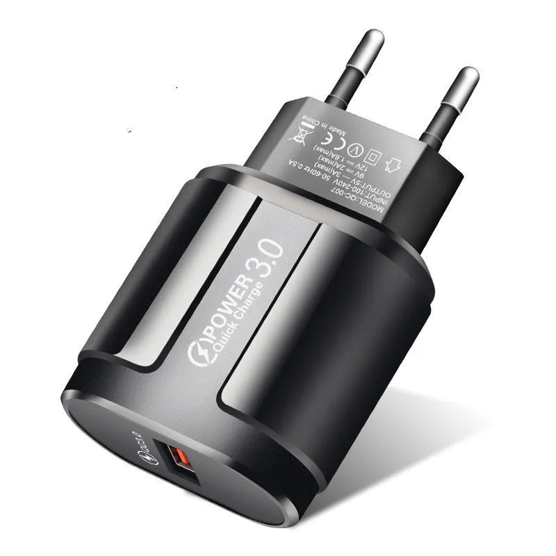 Smart USB travel charger adapter with voltage conversion showing black and white colour options