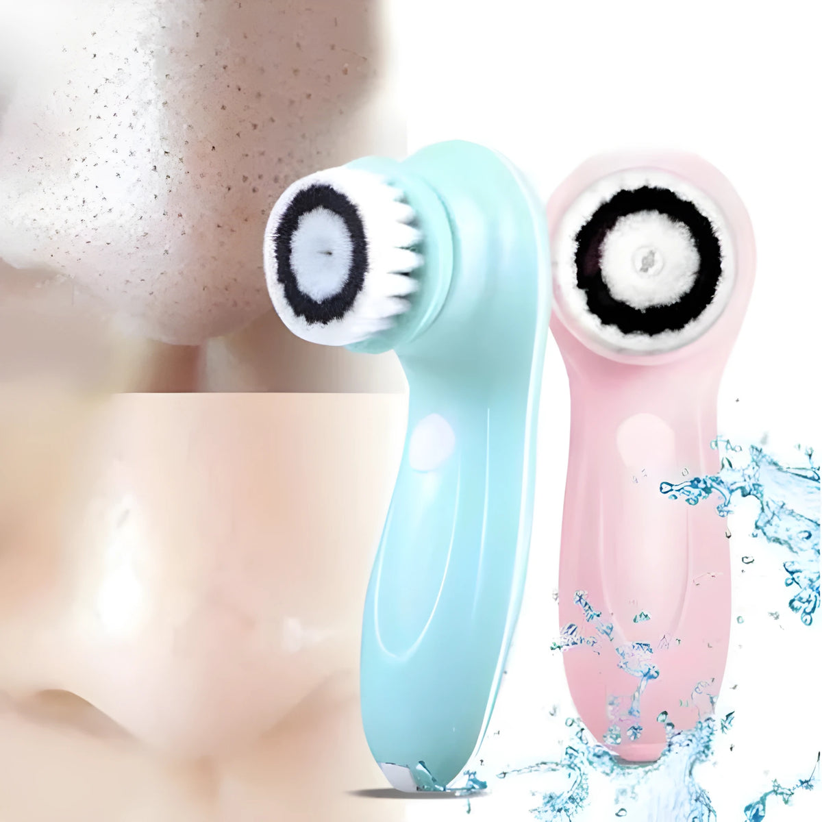 Rechargeable electric facial cleansing brush in blue or pink, waterproof USB face washing and massage tool