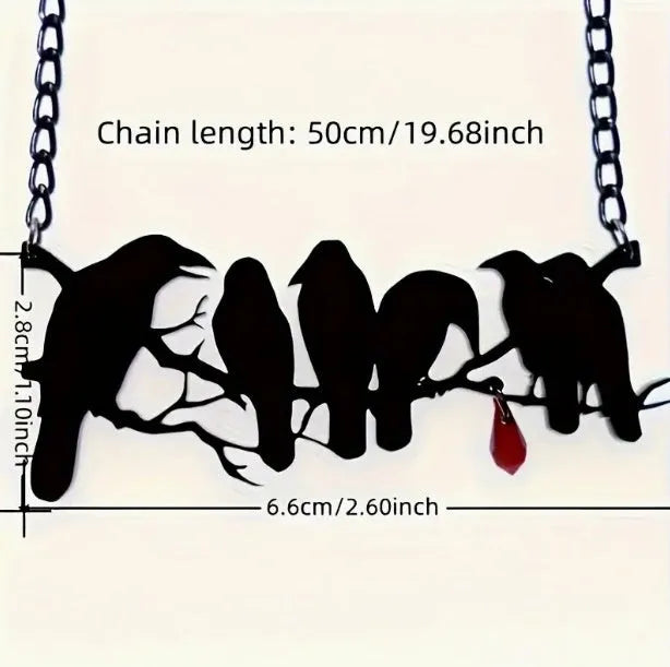 Black electroplated alloy crow necklace with cross chain closure for gothic fashion