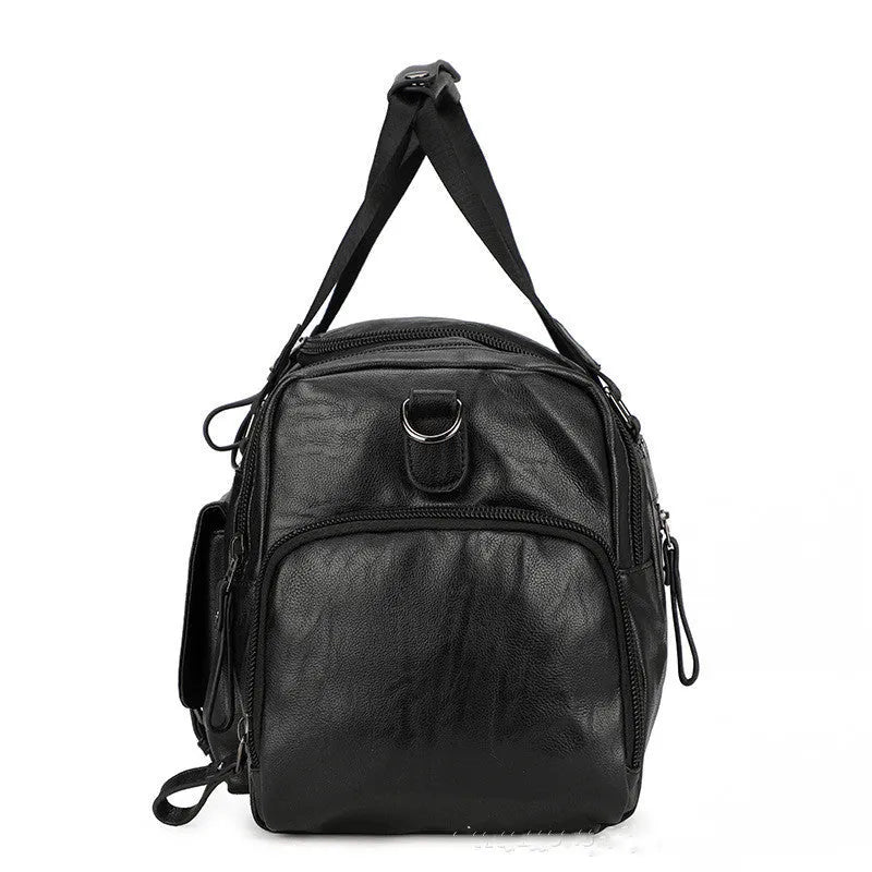Large black travel shoe bag made from PU fabric with dimensions 52cm by 19cm by 27cm.