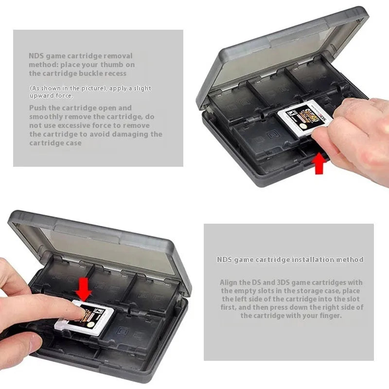 NDS and 3DS game card storage box holding multiple cartridges, shown in blue colour.