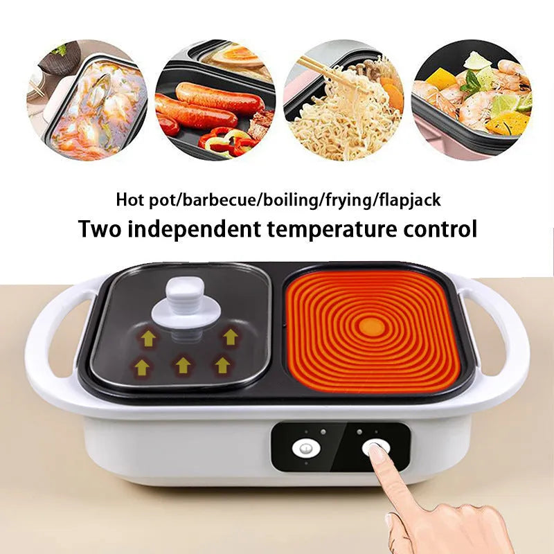 White or green dual-use electric caldron frying oven appliance with mechanical controls