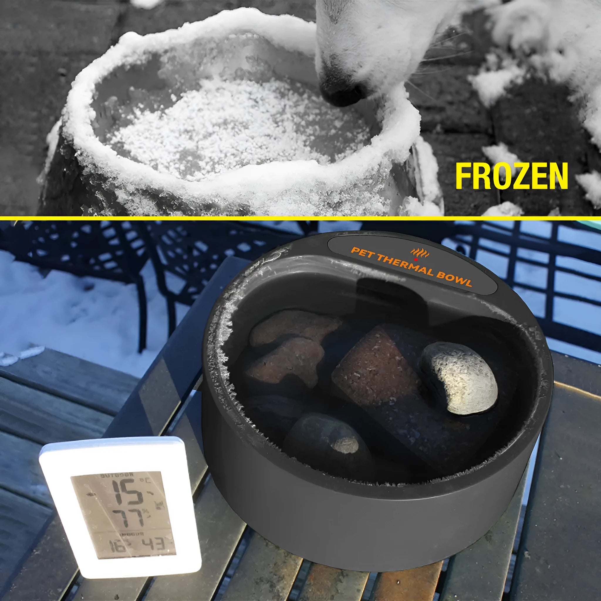 Black ABS plastic pet heating bowl with constant temperature control and 2.2 litre capacity