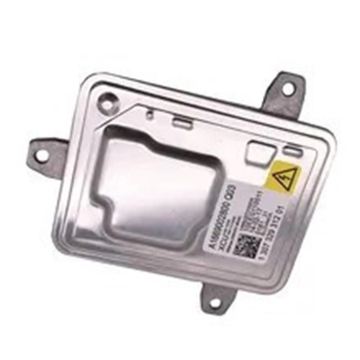 Silver metal HID headlight ballast unit showing dimensions 14cm by 11cm by 4.5cm.