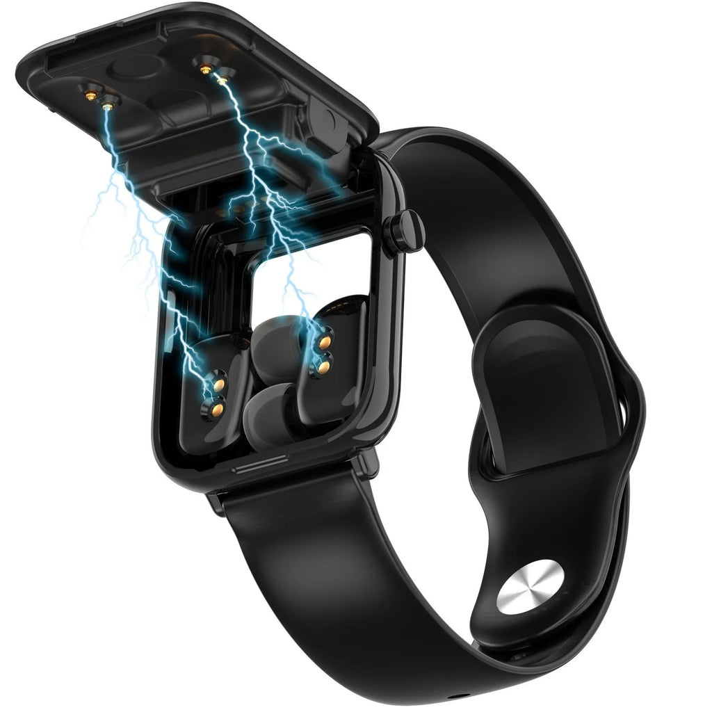 Black zinc alloy smartwatch with Bluetooth headset showing 1.69-inch touchscreen display