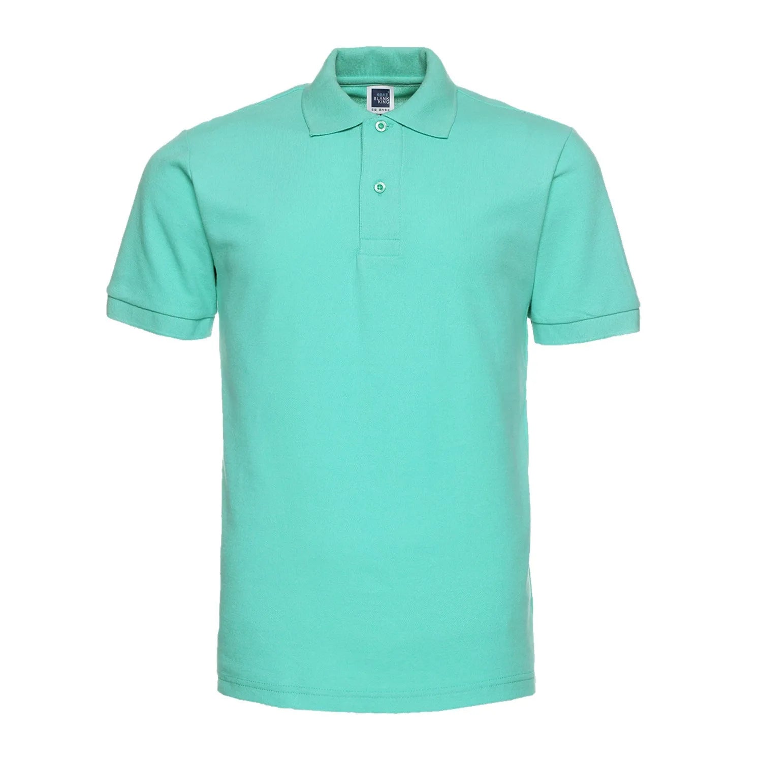 Plus size man wearing a solid black lapel polo shirt with short sleeves, loose fit.