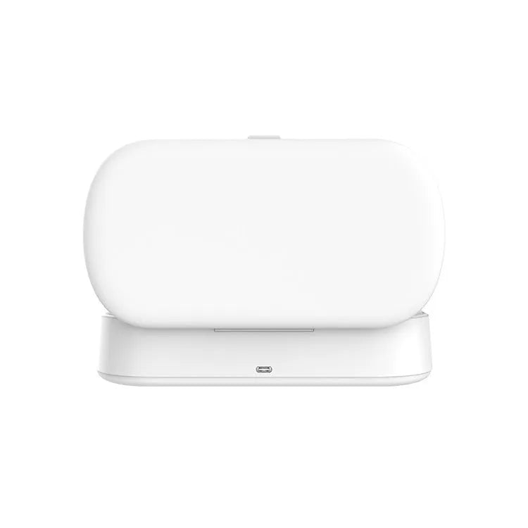White aromatherapy UV steriliser box with wireless charging for mobile phones and small personal items