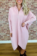 Women's solid colour knitted dress with raglan sleeves and side zipper in polyester fabric.