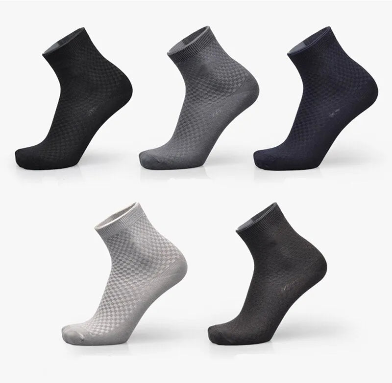 Men's bamboo fibre business socks showing small square pattern in five colour options