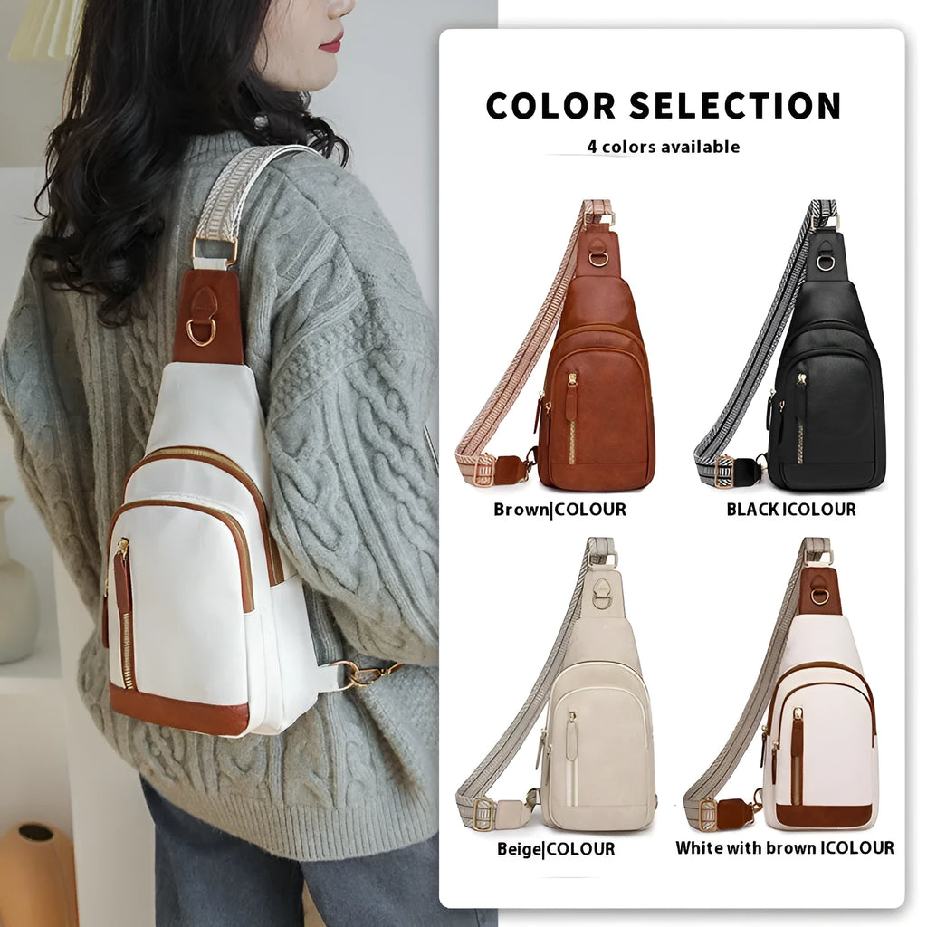 Women's soft PU crossbody chest bag in street trend style with zip compartments