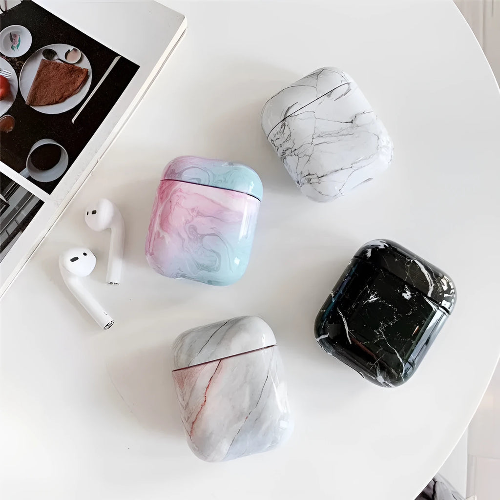 White marble hard PC protective case for Apple AirPods 1 and 2 wireless charging box