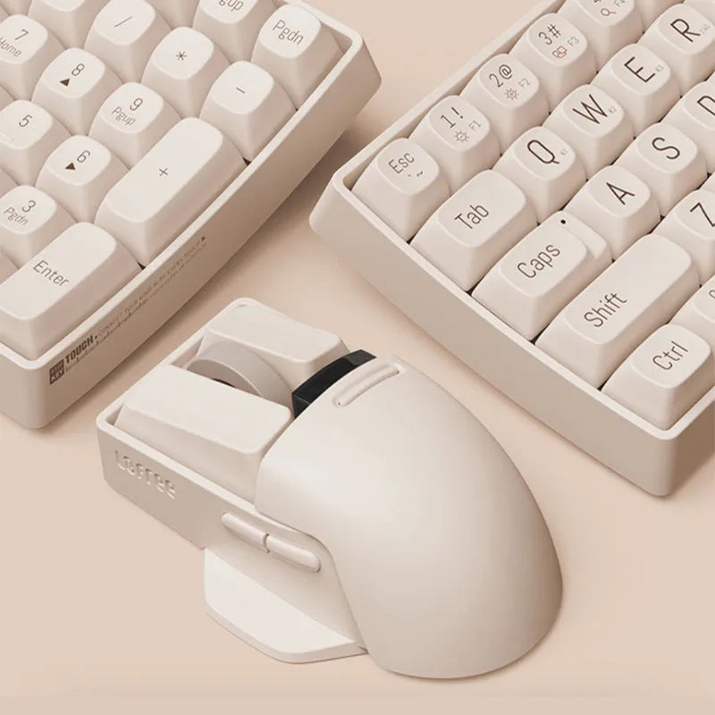 Tofu coloured three-mode wireless mouse with ergonomic shape and seven buttons