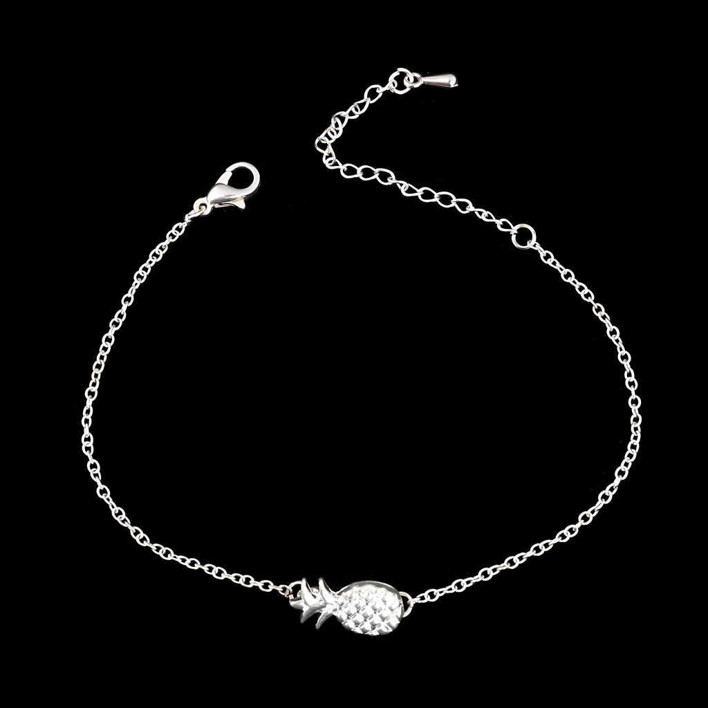 Alloy pineapple charm bracelet for women in gold or silver colour with adjustable clasp