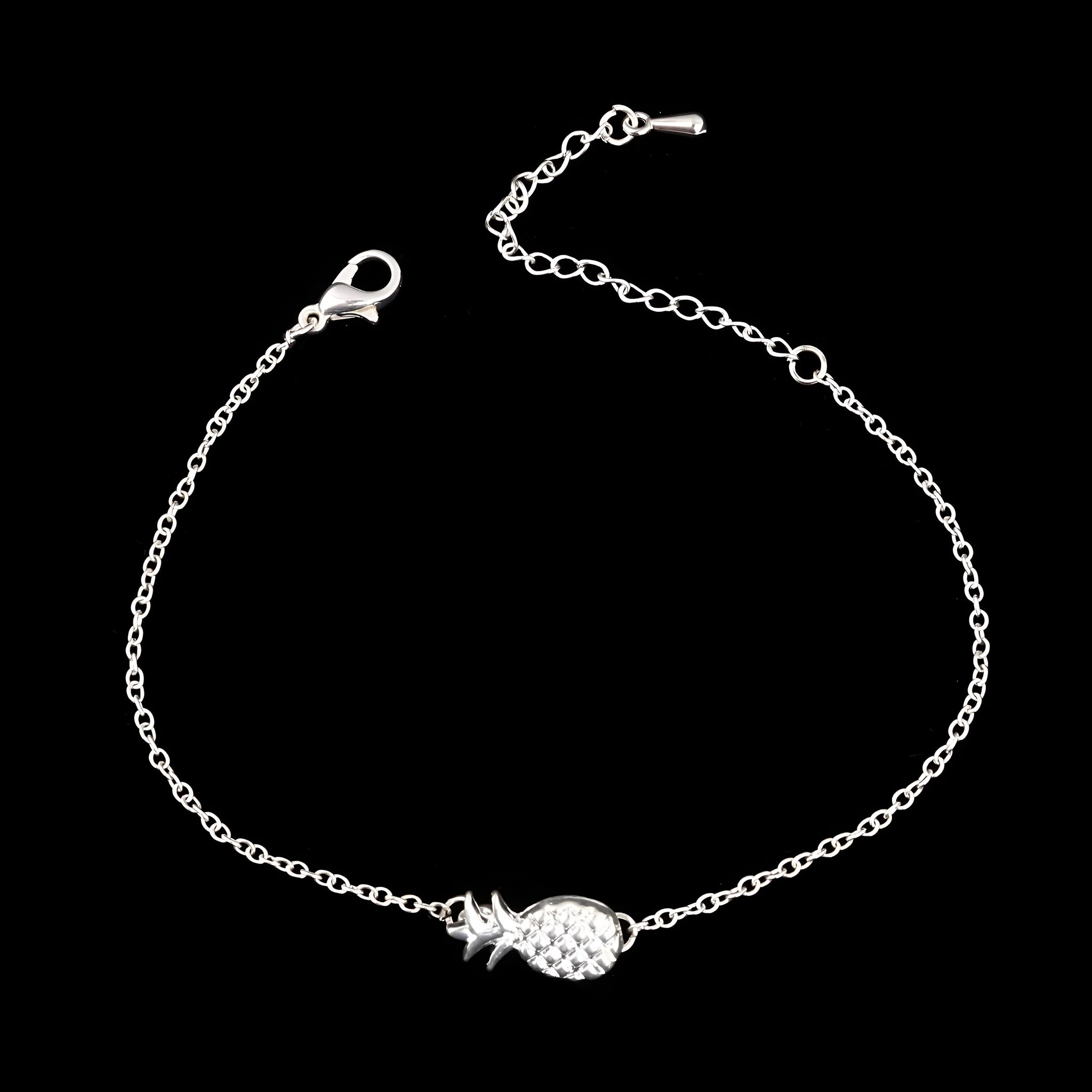 Alloy pineapple charm bracelet for women in gold or silver colour with adjustable clasp
