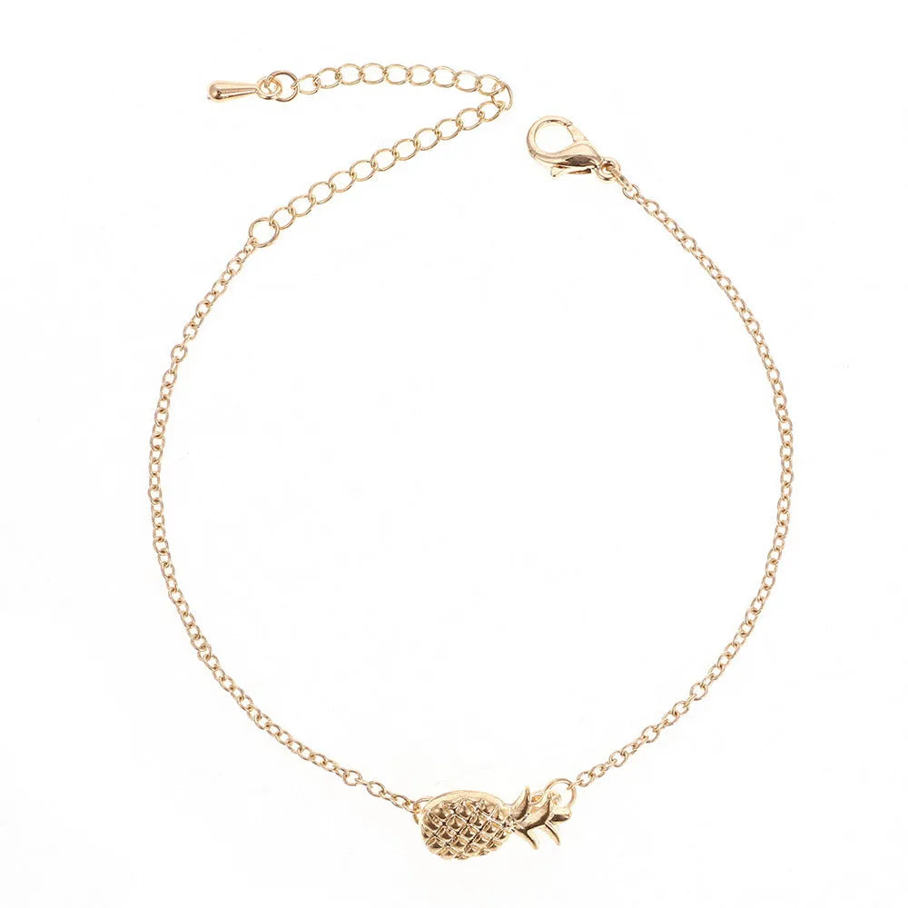 Alloy pineapple charm bracelet for women in gold or silver colour with adjustable clasp