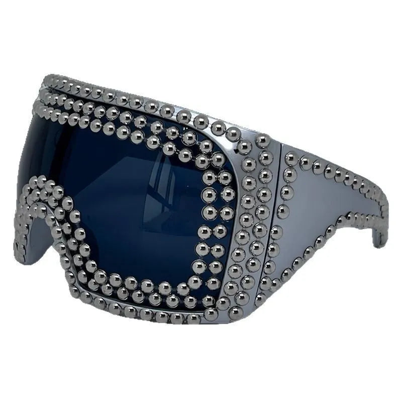 Men's large rim square rivet sunglasses in gold or silver colour with PC construction