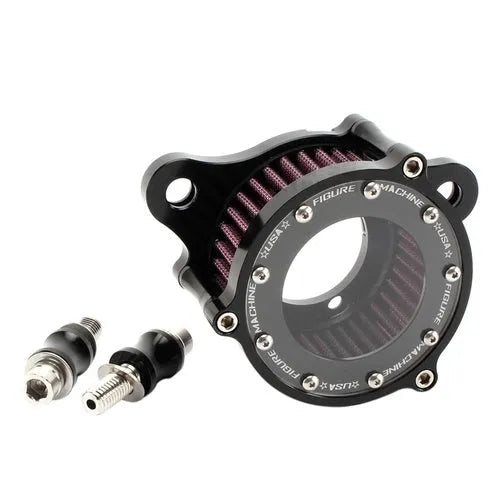 CNC aluminium motorcycle air filter with transparent glass cover for Harley Sportster, black and red filter element options
