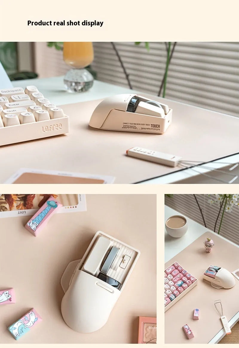Tofu coloured three-mode wireless mouse with ergonomic shape and seven buttons