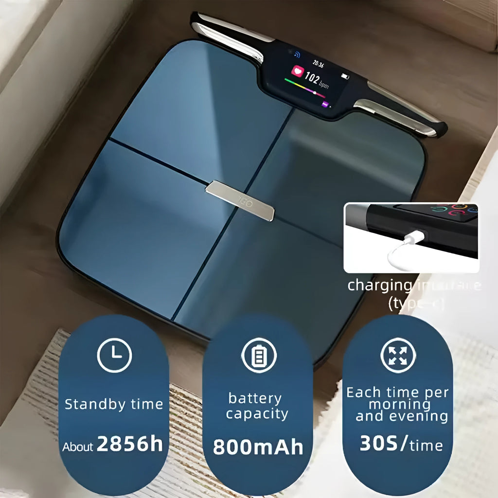 Black eight-electrode body fat scale for measuring weight, fat, calories and moisture