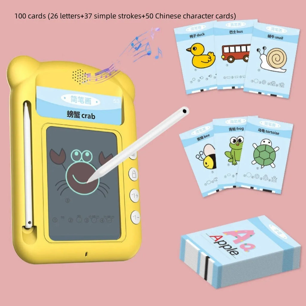 Yellow ABS plastic early learning machine with educational cards measuring 254mm long