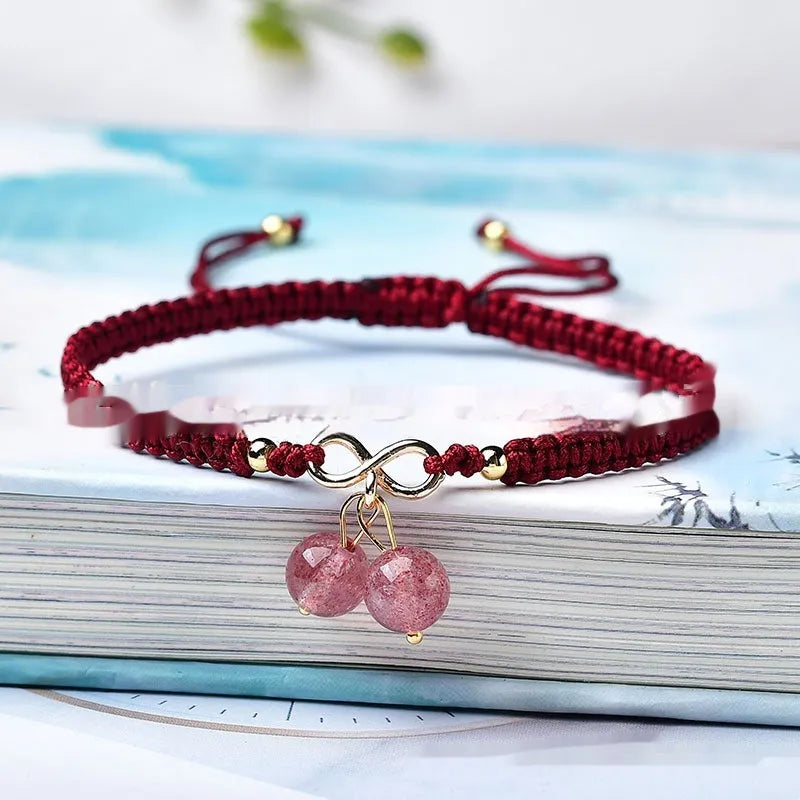 Natural strawberry quartz cherry bracelet for women with fruit-shaped beads in pure natural crystal material