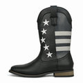 Men's black Western cowboy boots with a five-pointed star decoration and square heel.