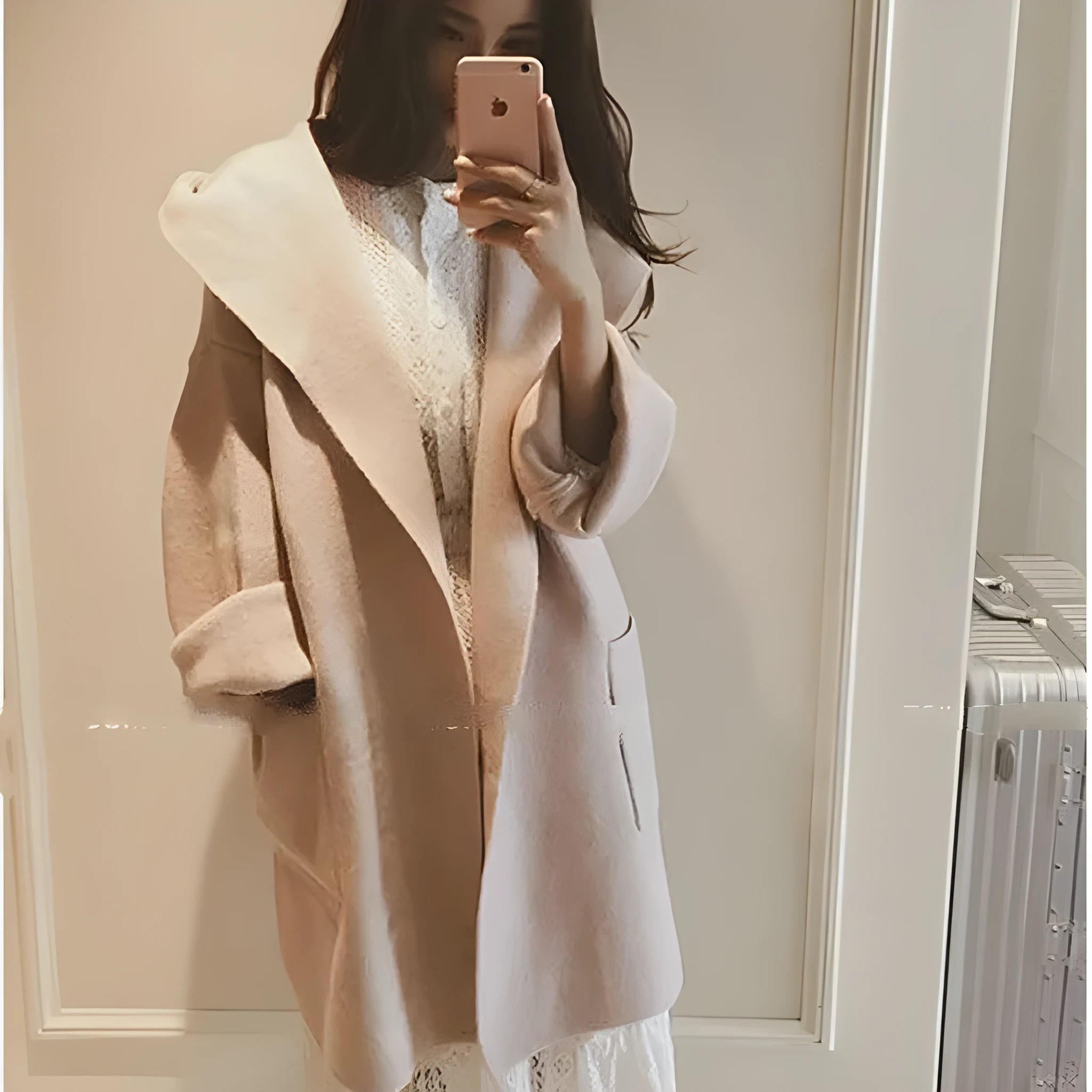 Plus size women's loose fit thin coat with lace trim in black, grey, or pink.