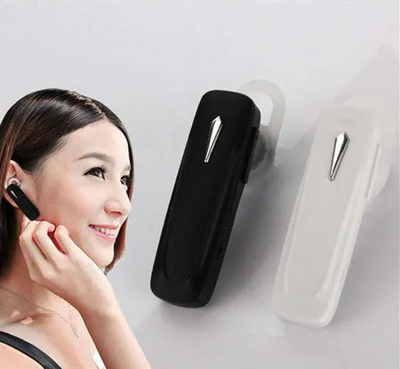 M163 car Bluetooth stereo headset in black and white colours showing call and music controls