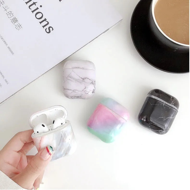 White marble hard PC protective case for Apple AirPods 1 and 2 wireless charging box