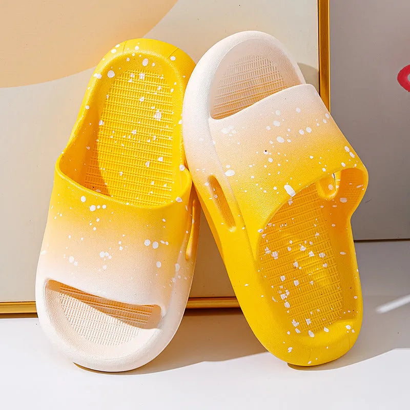 Gradient colour PVC children's sandals with non-slip soles in blue, green, orange, pink, and yellow