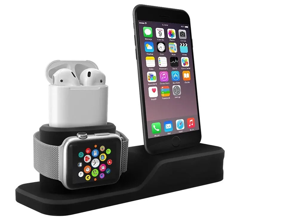 Silicone 3 in 1 charging stand base for iPhone, watch and headset with USB power