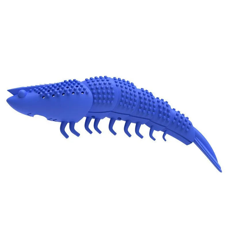 Blue hard rubber catnip toy with 360-degree toothbrush design for dental care and play.