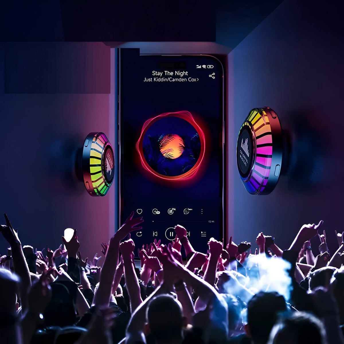 Voice control Bluetooth ambience lamp showing polar light effects with compact 3.1cm design