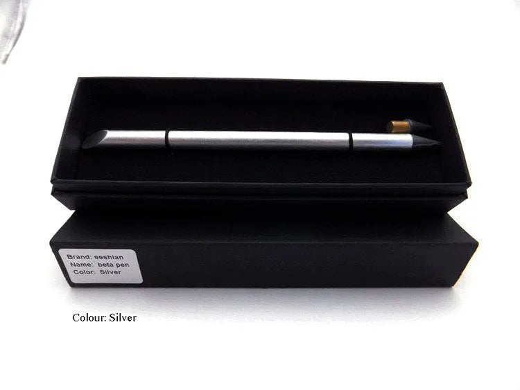 Inkless metal pen with alloy steel nib in choice of five colours including silver, gold, rose gold, black, and blue