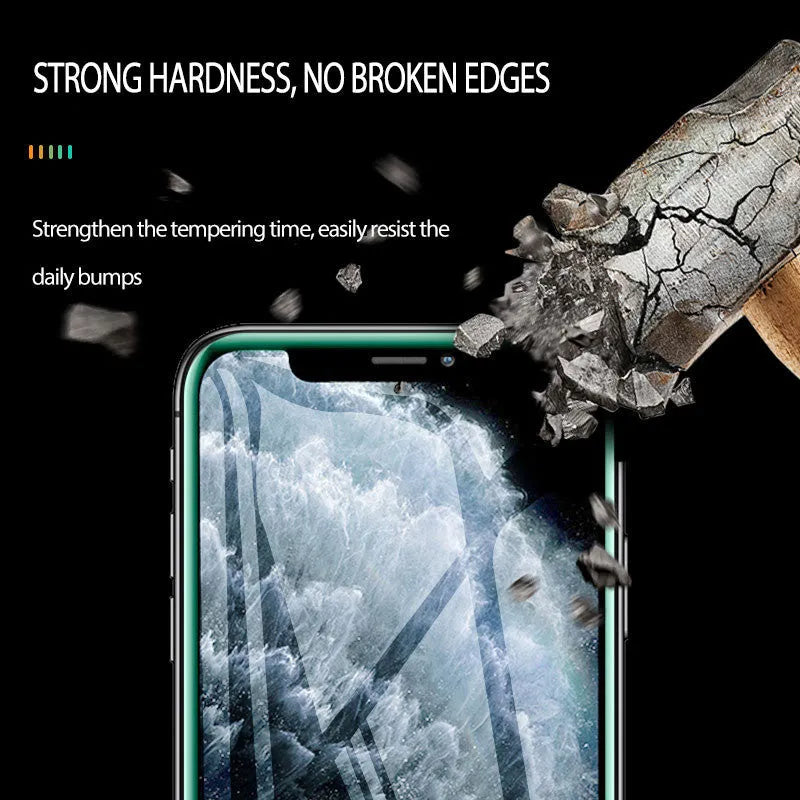 Luminous full cover tempered glass screen protector for iPhone glowing in the dark.