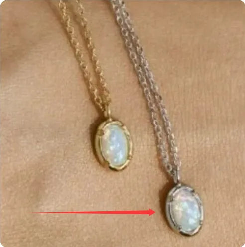 S925 sterling silver geometric pendant with jelly opal, shown in gold and white gold plating options.