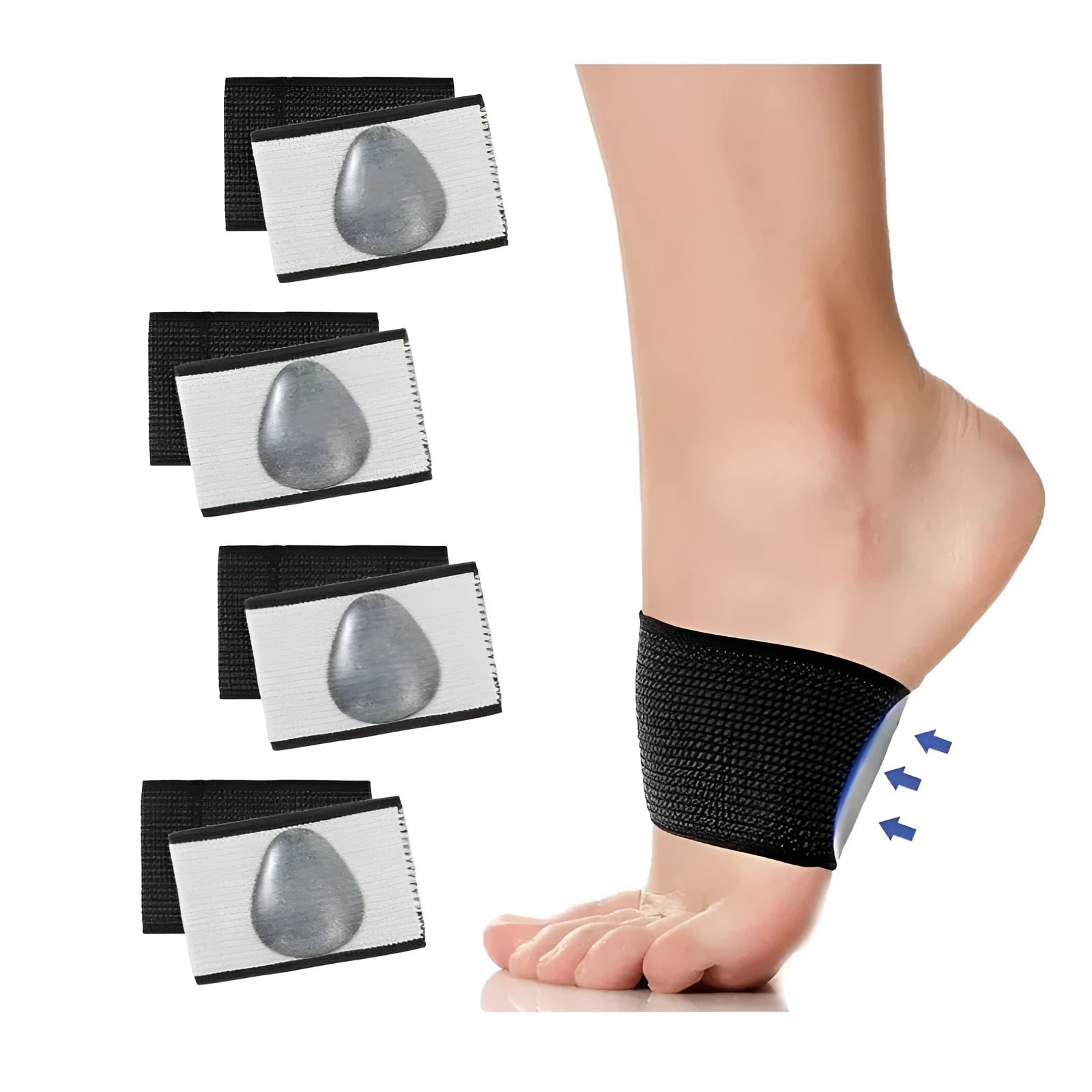 Elastic foot bandage cover with adjustable heart pad for arch support in PU material