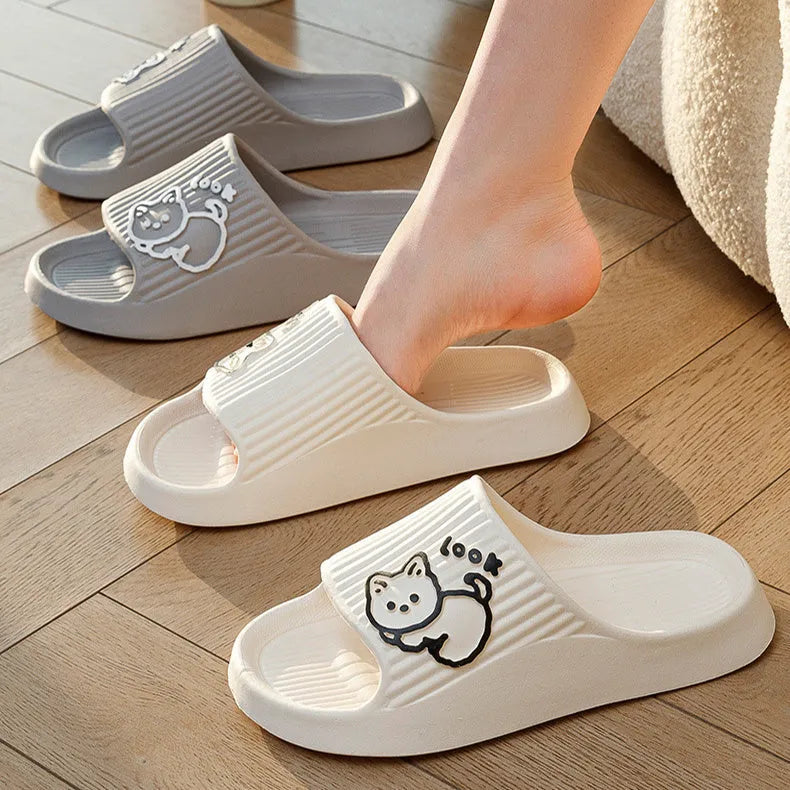 Women's EVA cat slippers with non-slip sole in multiple colours on a white background.