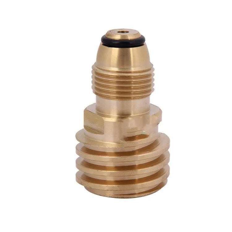 Brass gas brazier adapter with gold finish and taper thread for 7mm gas connections
