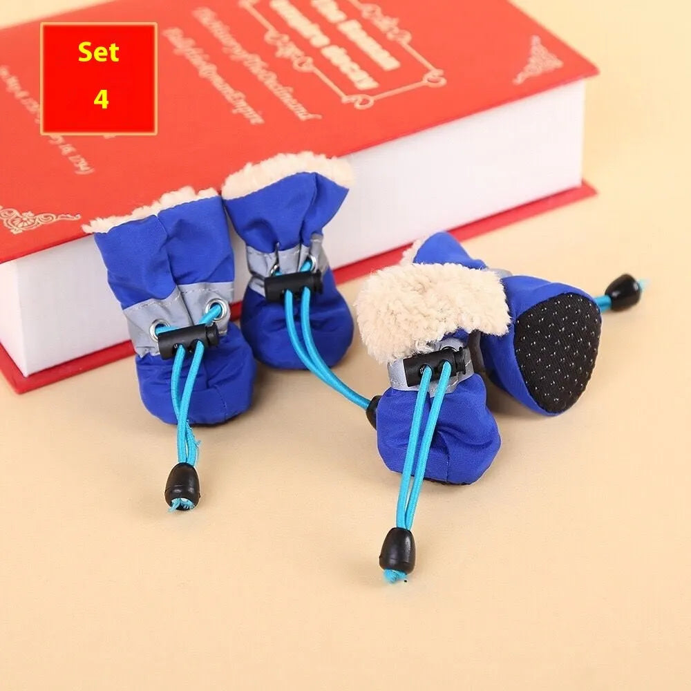 Cloth dog shoes with soft soles in multiple colours showing non-slip design and fleece lining option