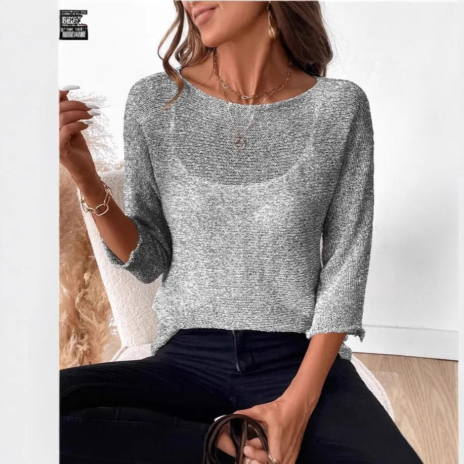Women's knitted off-shoulder overall with 3D pattern in thin polyester fabric for spring and summer wear