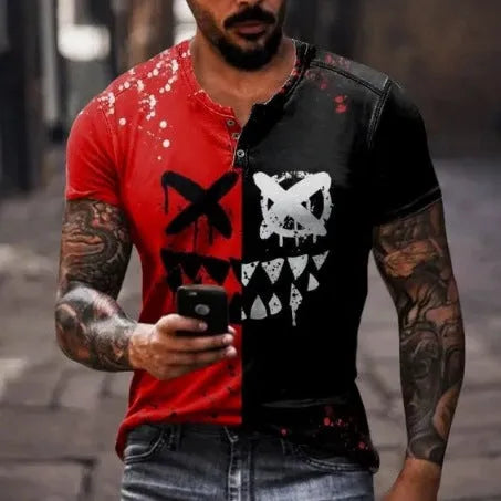 Men's short sleeve polyester sports shirt with lapel buttons in a solid colour